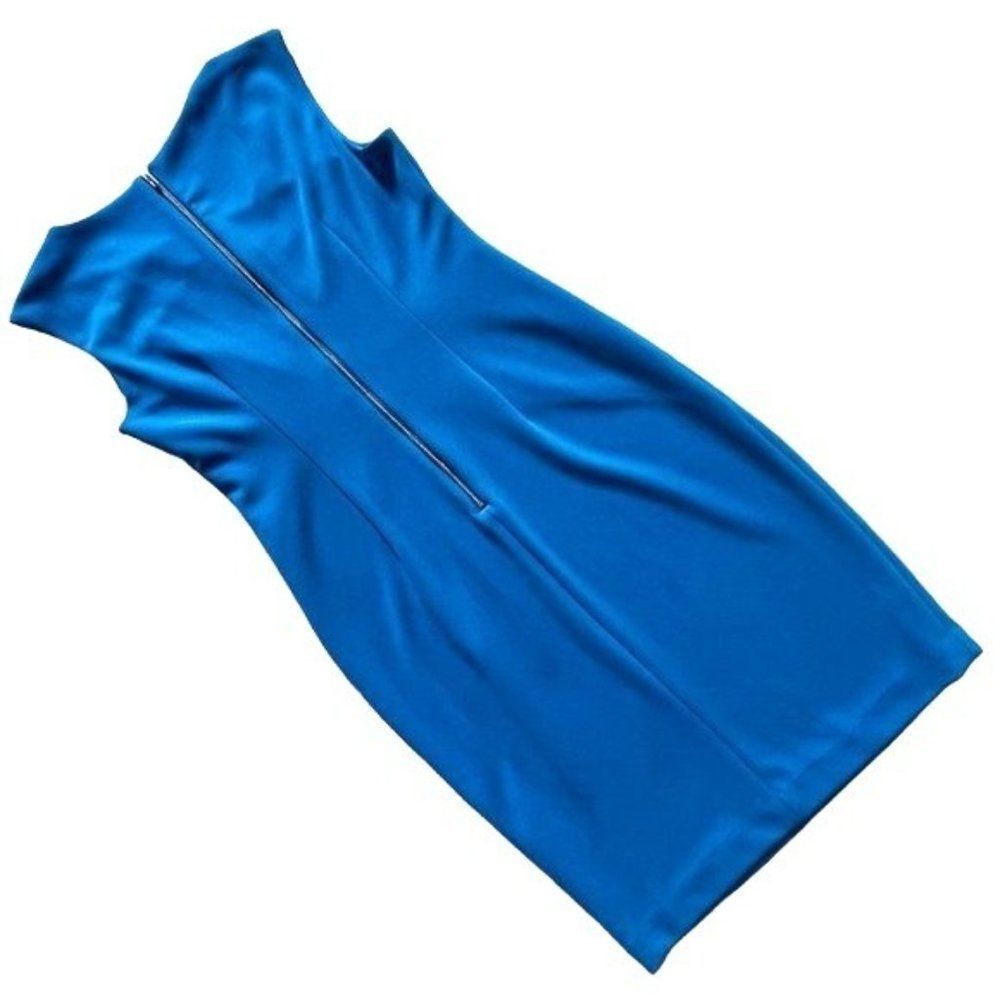 DKNY size 2 Blue dress with asymmetrical neck and 19" gold accent metal zipper - Picture 7 of 17
